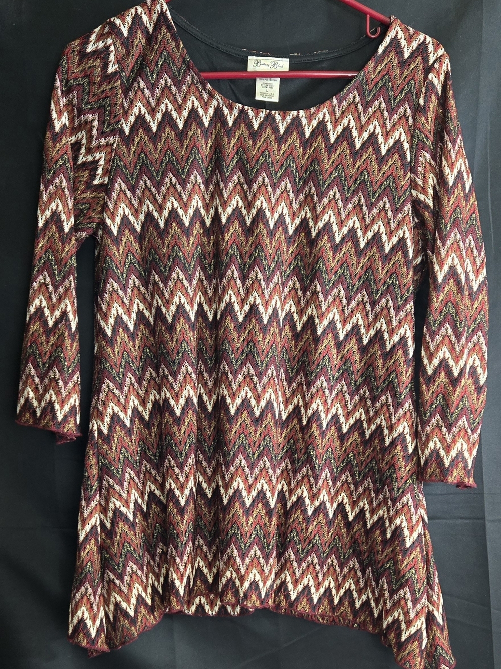 Brittany Black Burgundy Multi Zigzag Scoop Neck Tunic #571